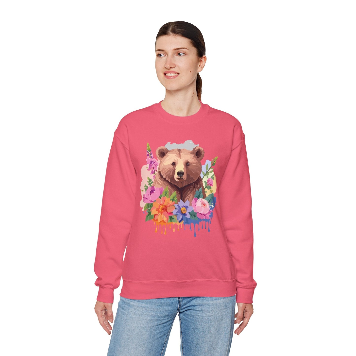 Unisex Floral Bear Sweatshirt With Art Design Animals Print Graphic