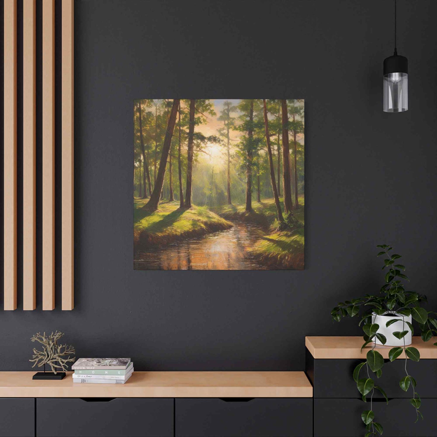 Forest Print Canvas, Trees Oil Paint Print 20x20, 24x24, 30x30, 32x32, 36x36 Art Design Print Pine-Wood Inner Frame MC-73