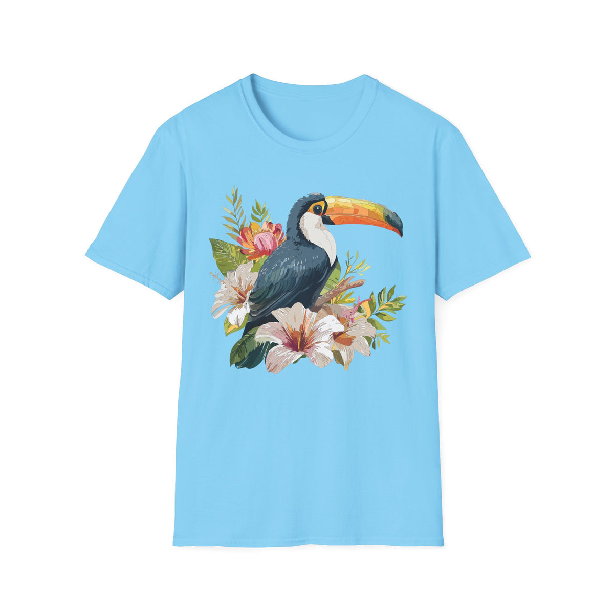 Toucan Floral Illustration T-Shirt | Tropical Bird Art Tee