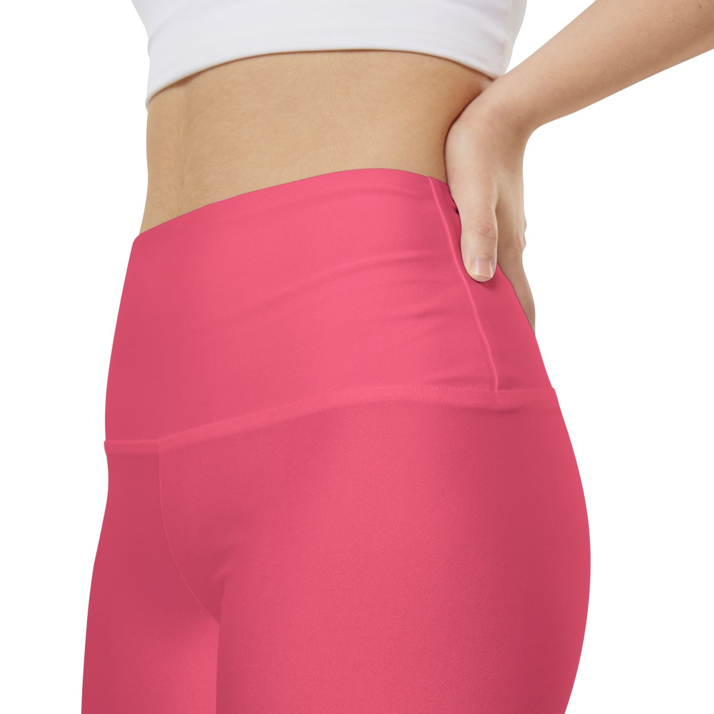 Mid Coral Women's Workout Shorts — High-Waist Biker Shorts (Solid Pink)