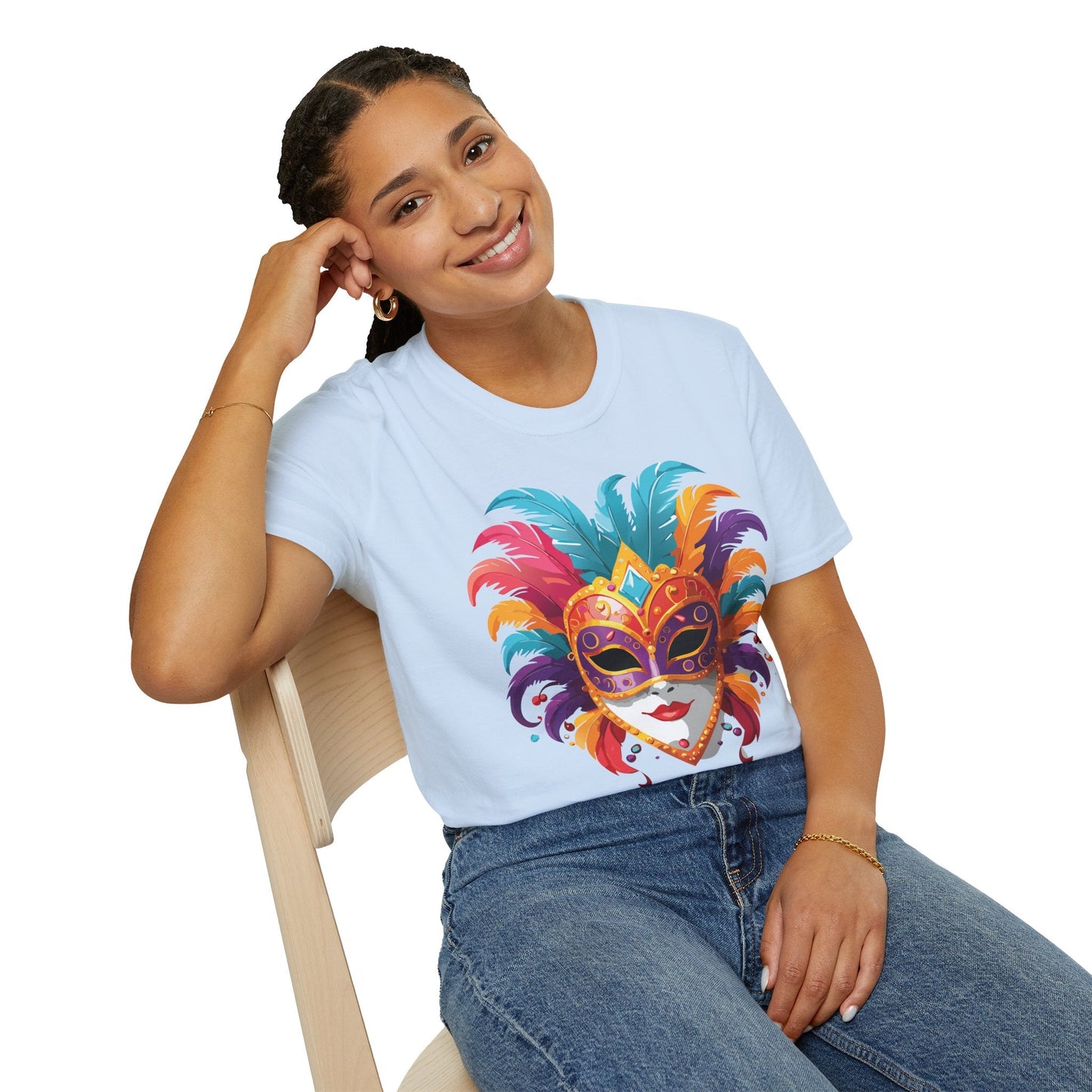 Unisex Gildan Softstyle Mask Tee Shirt With Art Design Casual Everyday Wear Masquerade Tee