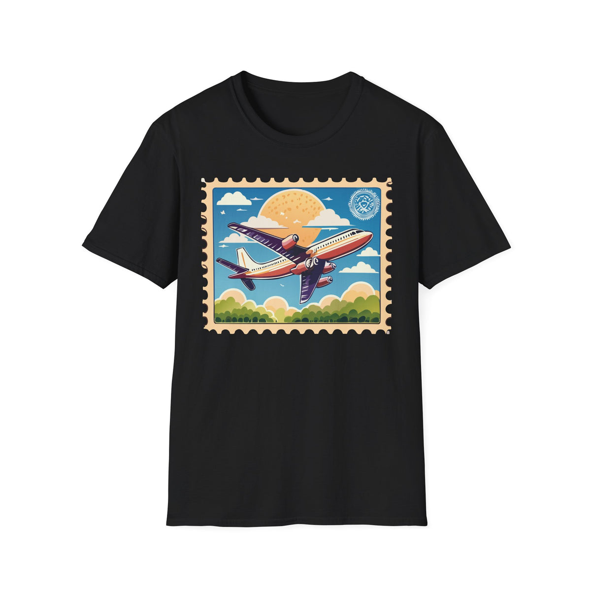 Vintage Airplane Stamp design T-Shirt | Retro Travel Aviation Tee