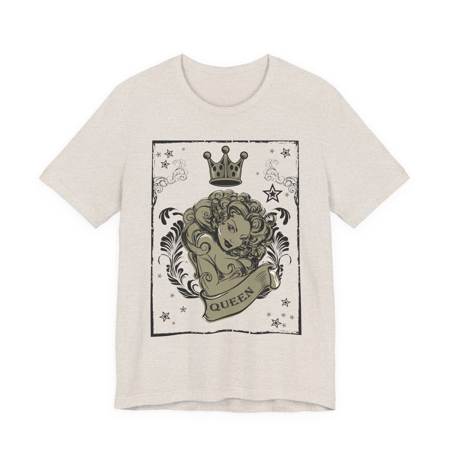 Crown Face Portrait Graphic Tee Vintage Floral Illustration Rock Band T-Shirt