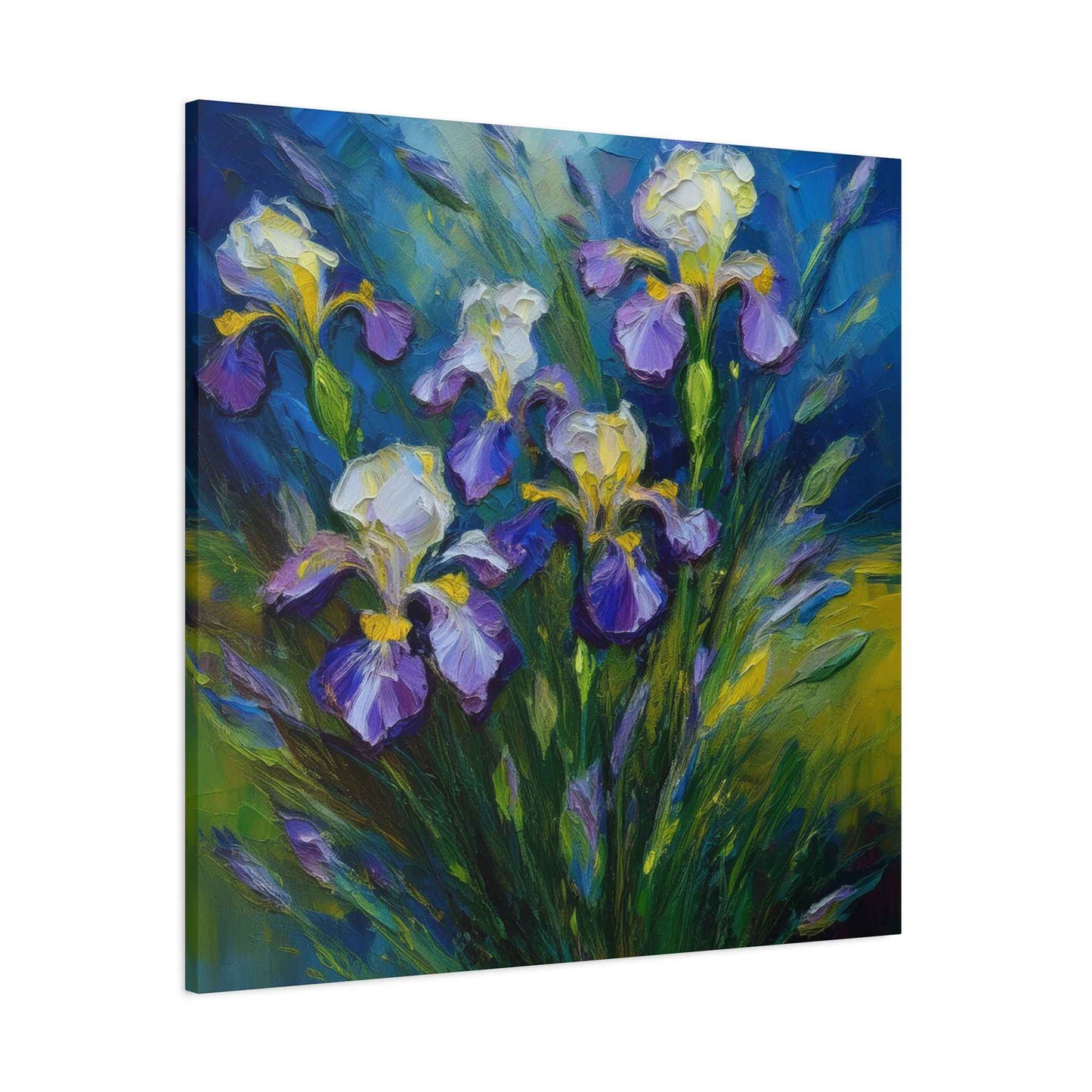 Irises Floral Print Canvas, Floral Oil Paint Print 20x20, 24x24, 30x30, 32x32, 36x36 Art Design Pine-Wood Inner Frame MC-185