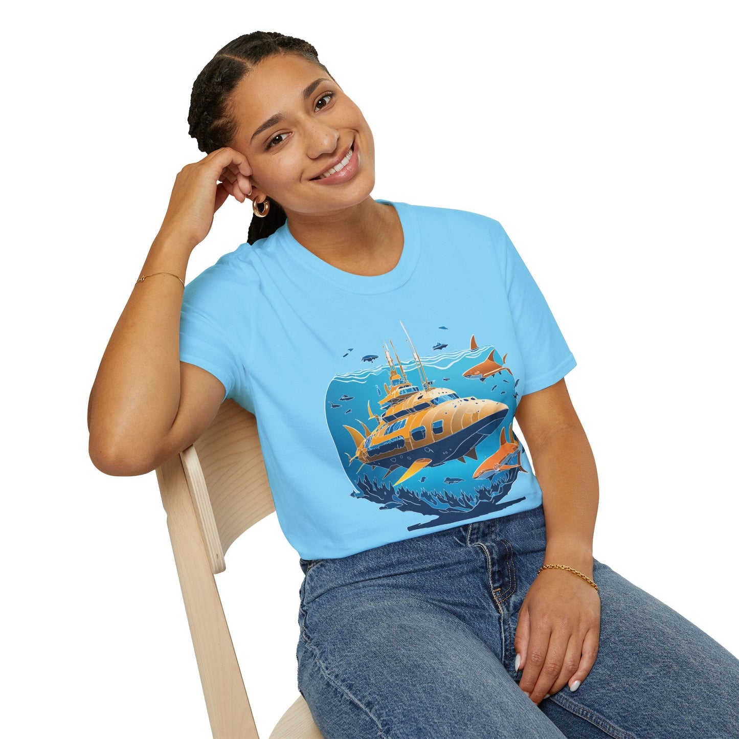 Ocean T Shirt Unisex Gildan Softstyle 64000 100 Percent Cotton Ring Spun U Boat Design Graphic