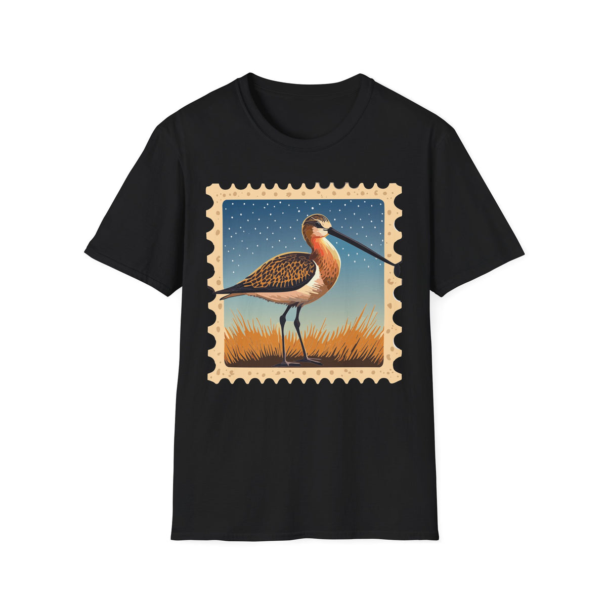 Shorebird Illustration T-Shirt | Vintage Postage Stamp Graphic Tee Unisex 100 Cotton Gildan T-Shirt