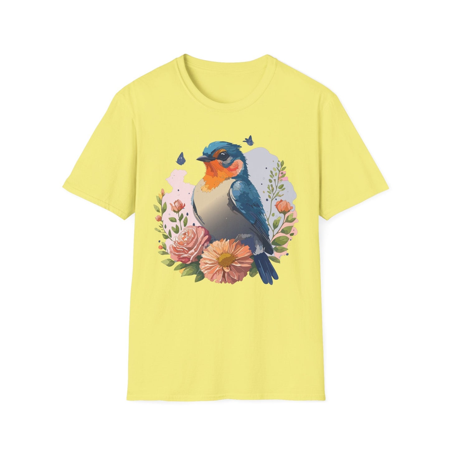Bird T Shirt Floral Design Unisex Gildan Softstyle 64000 Ring Spun Cotton Tee Breathable Wear