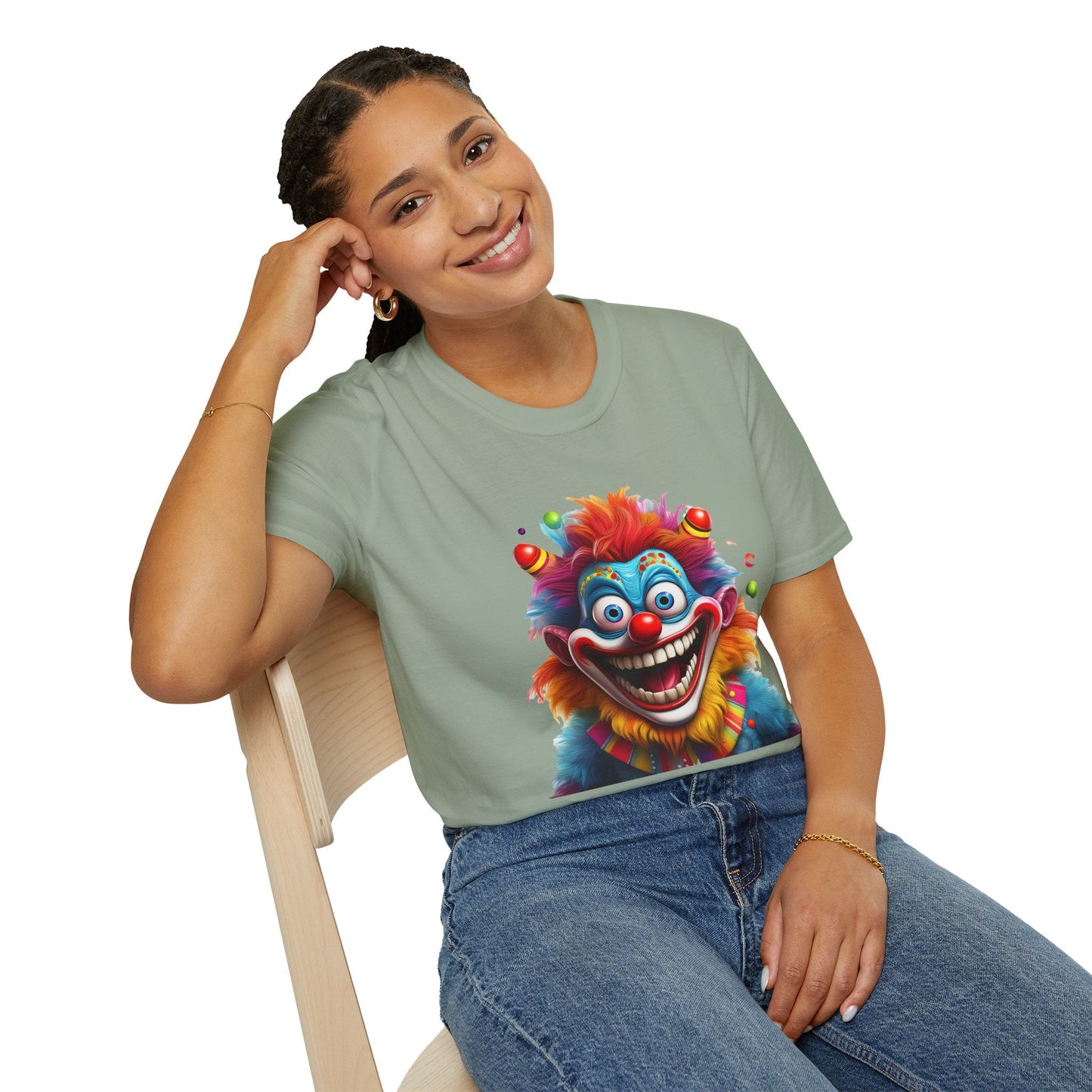 Clown Themed Unisex T Shirt Funny Man Circus Scary Man Tee Gildan Softstyle 64000 Cotton