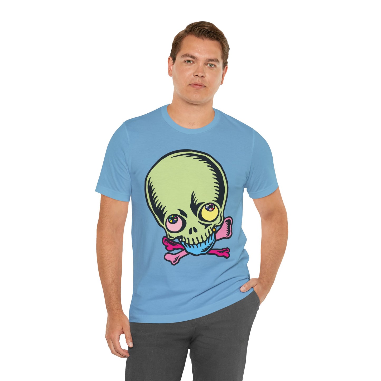 Lt Green Skull Graphic Design Tee, Skull Shirt, Vintage Tees, Art Design T-Shirt, Vintage Graphic Tee, Art Shirts with Skulls