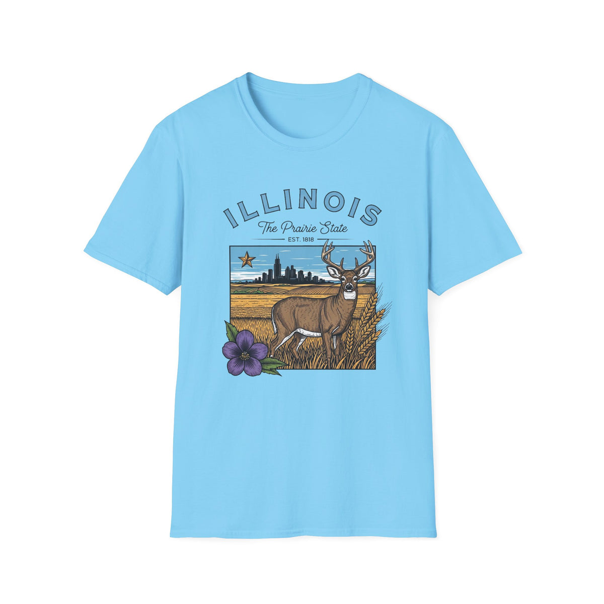 Illinois Deer State T-Shirt — The Prairie State Travel Tourist Graphic Design Unisex 100 Cotton Gildan T-Shirt