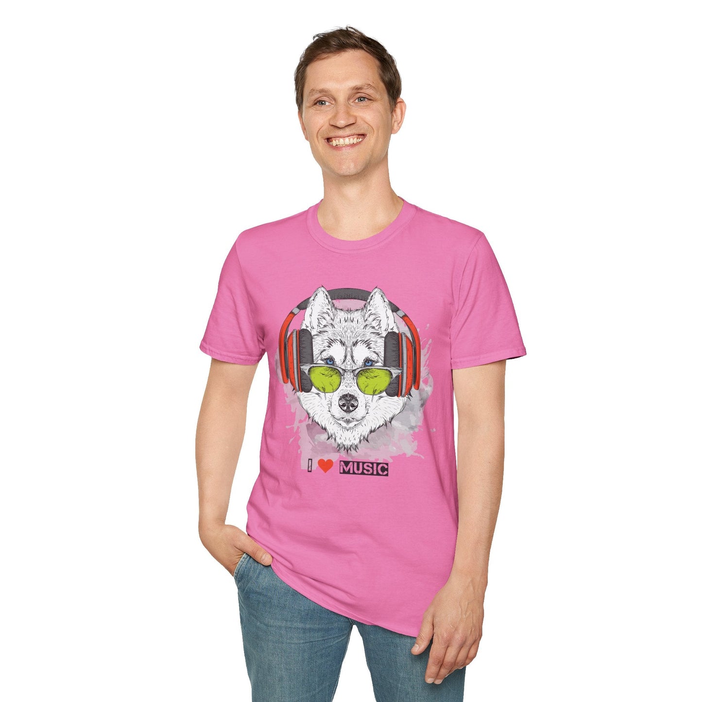 I Love Music Animals Shirt With Headphones Unisex Softstyle Tee Premium Comfort Short Sleeve