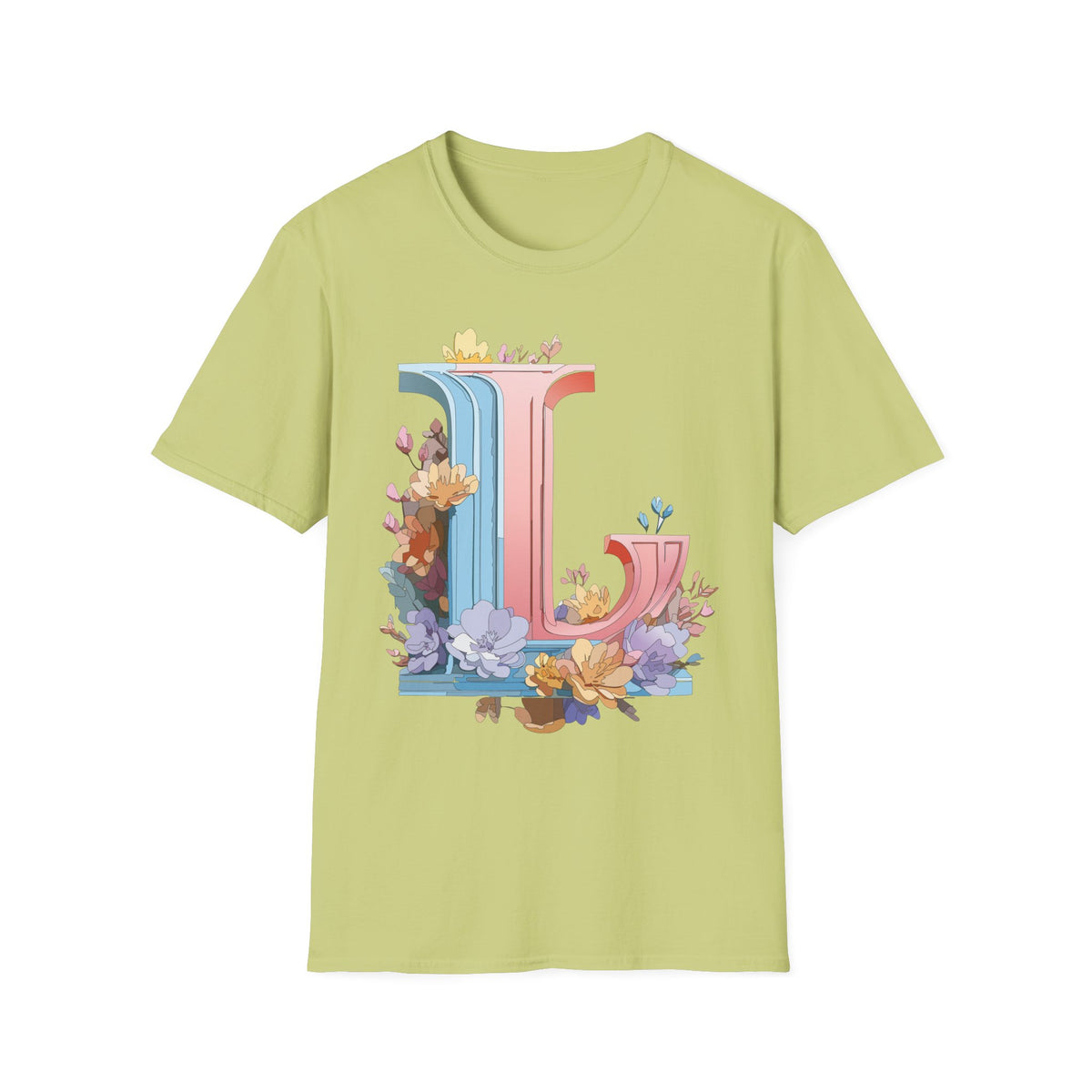 Floral Letter L T-Shirt | Pastel Monogram Tee
