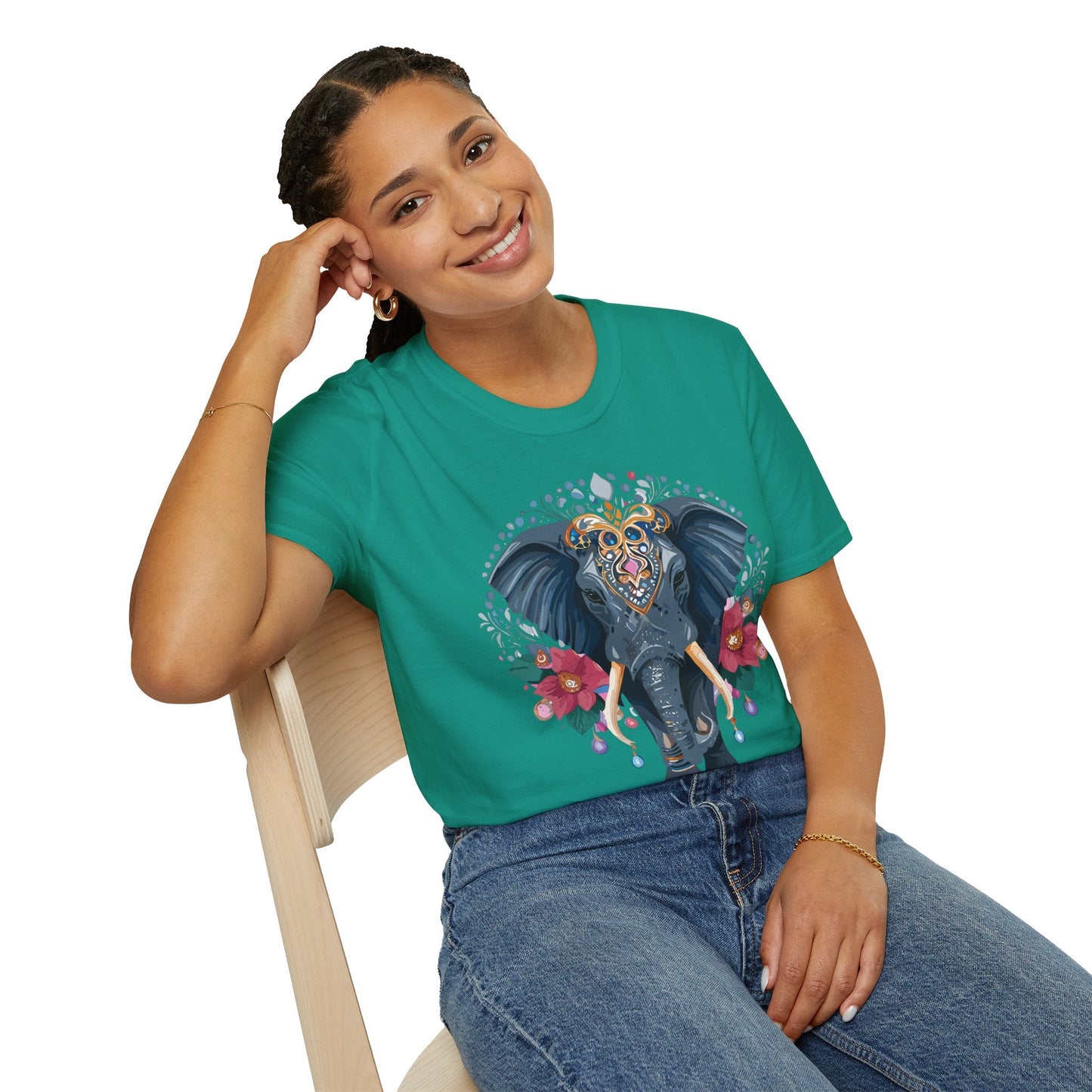 Elephant Graphic T Shirt Unisex Cotton Tee Softstyle Gildan 64000 Elephant Design