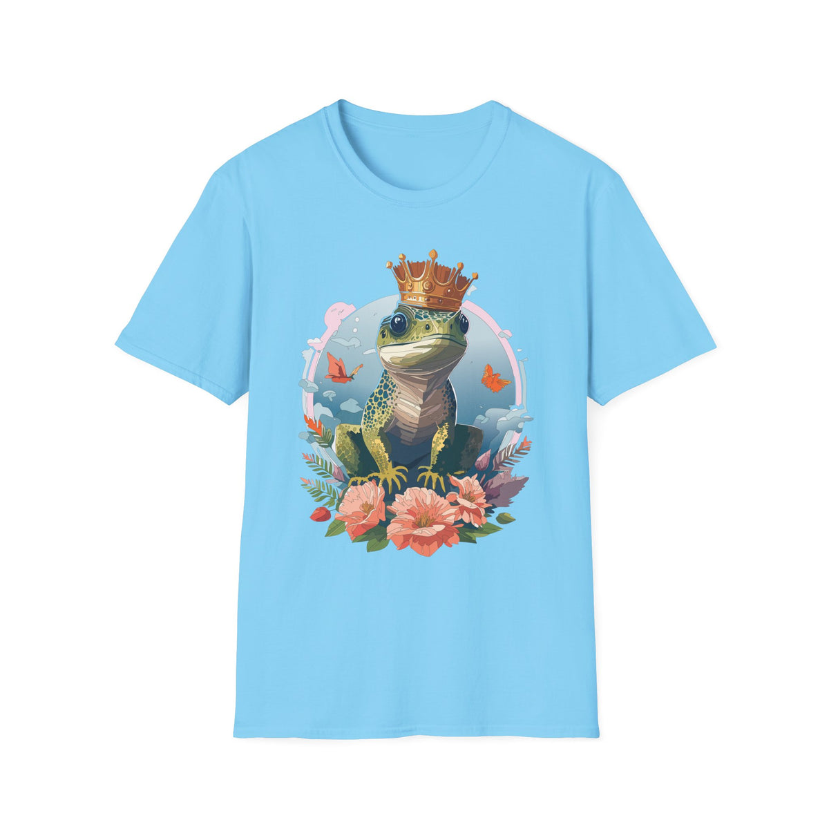 Frog Prince T-Shirt | Crowned Frog Illustration, Floral Accent