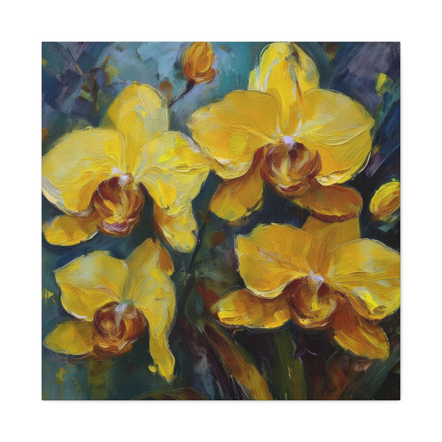 Yellow Orchids Print Canvas, Floral Oil Paint Print 20x20, 24x24, 30x30, 32x32, 36x36 Art Design Pine-Wood Inner Frame MC-138