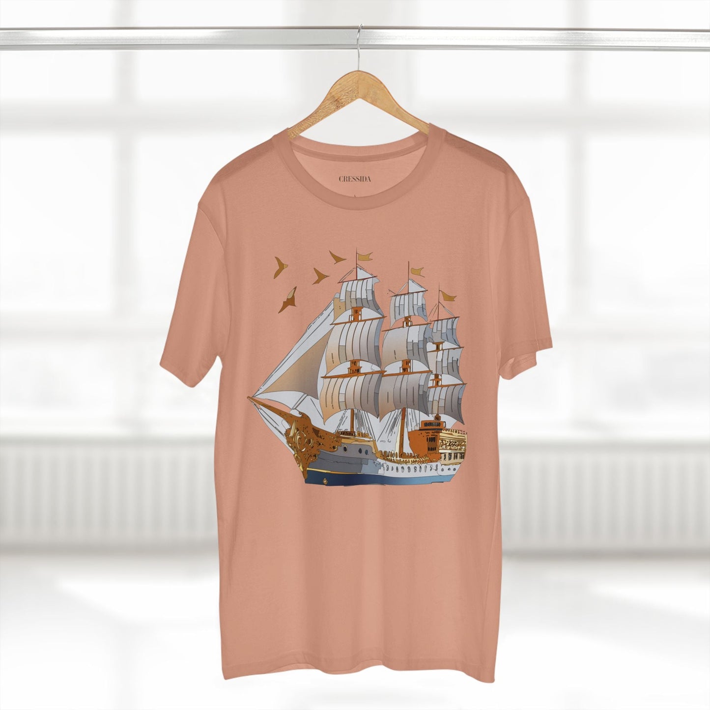 Ship Graphic Unisex 100 Cotton T-Shirt with Gold Frigate Art Design 4
