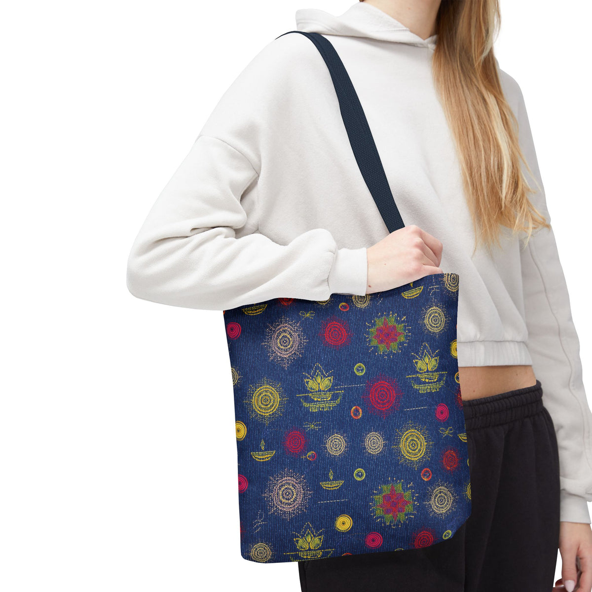 Diwali Graphic Denim Fabric Imitation Print Unisex Canvas Bag Poly Spun 3 Sizes Tote Bag 205-26