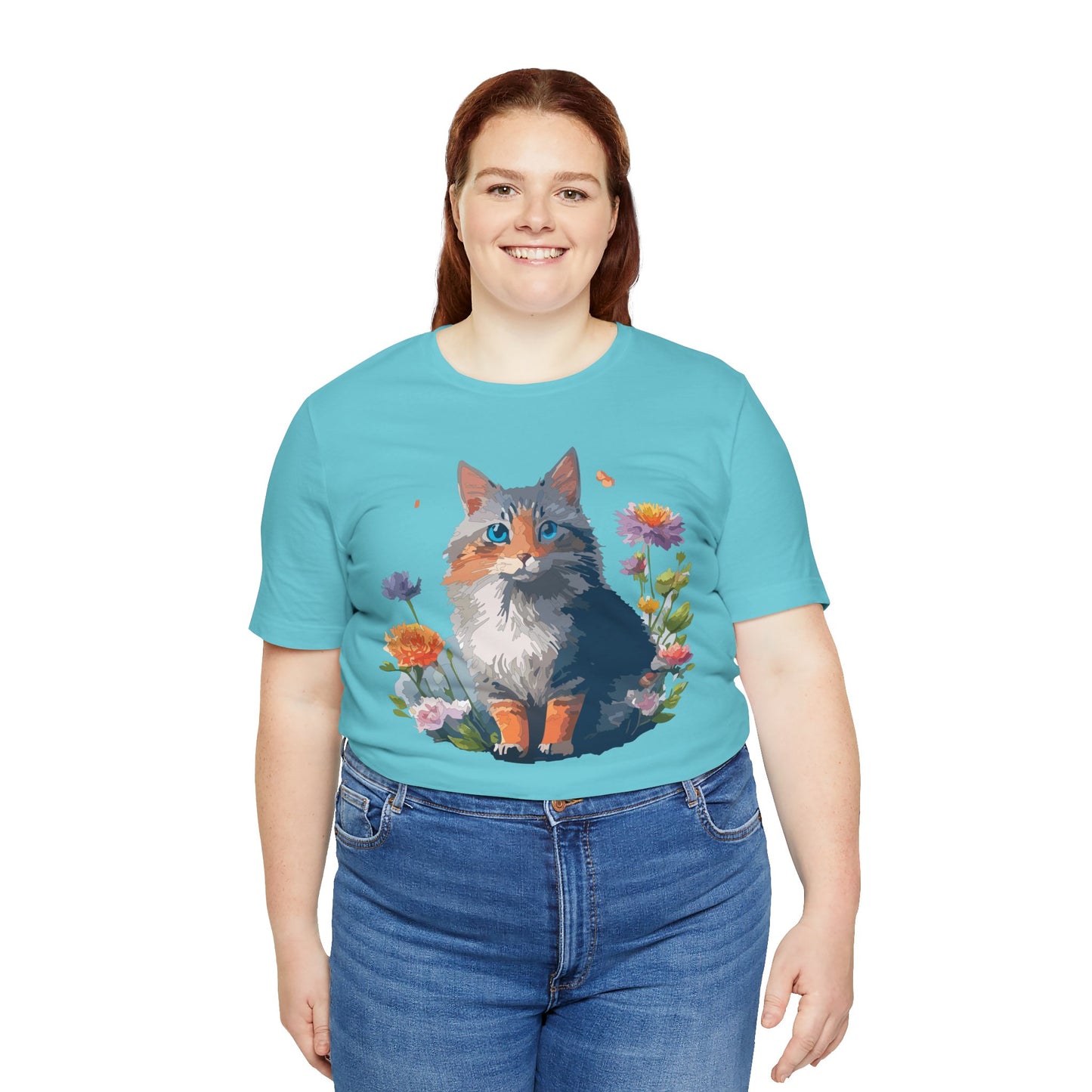 Floral Cat Tee, Animal Shirt, Cat Shirt, Floral Tee, Flower T-shirt, T-Shirt with Animal, Summer Top with Art Design