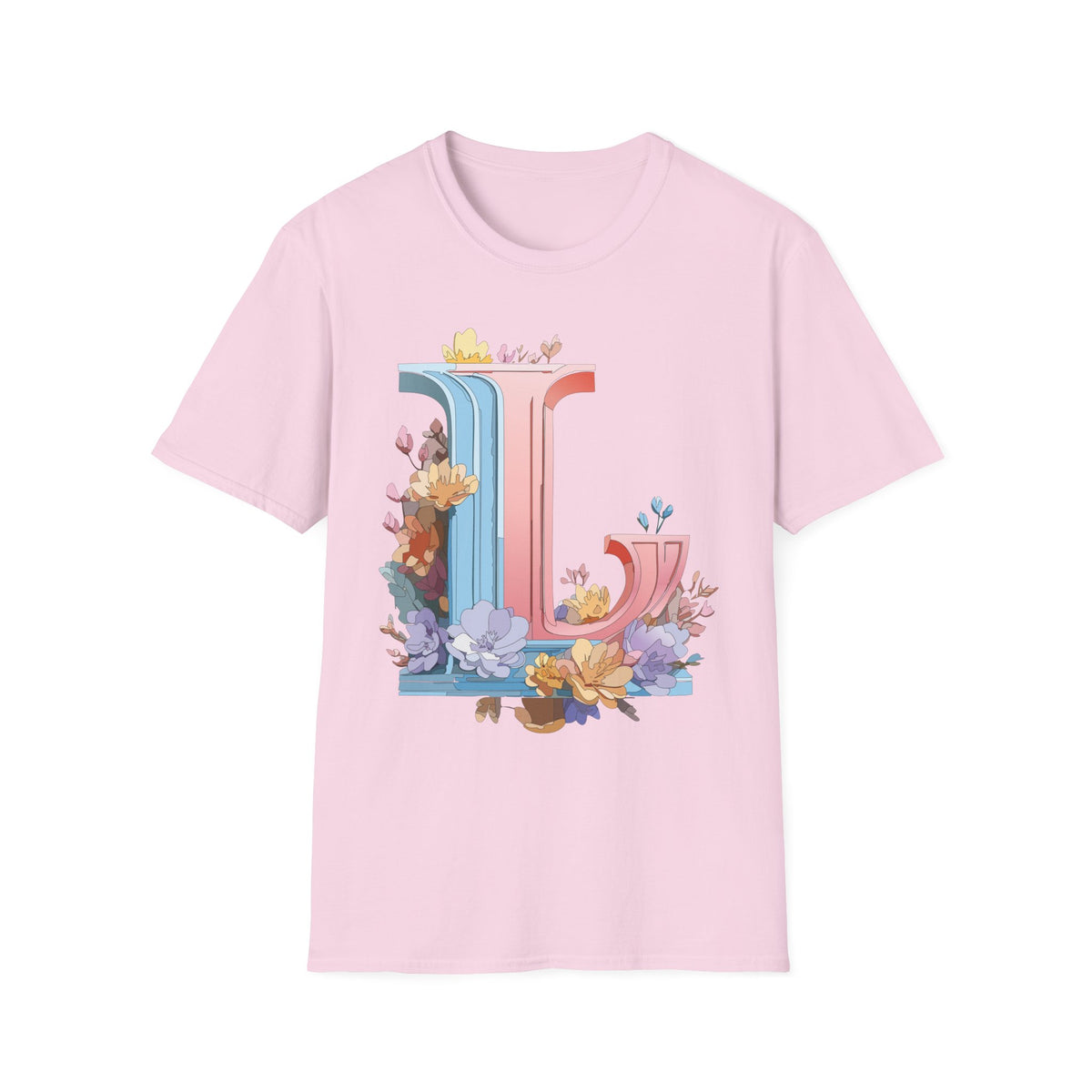 Floral Letter L T-Shirt | Pastel Monogram Tee