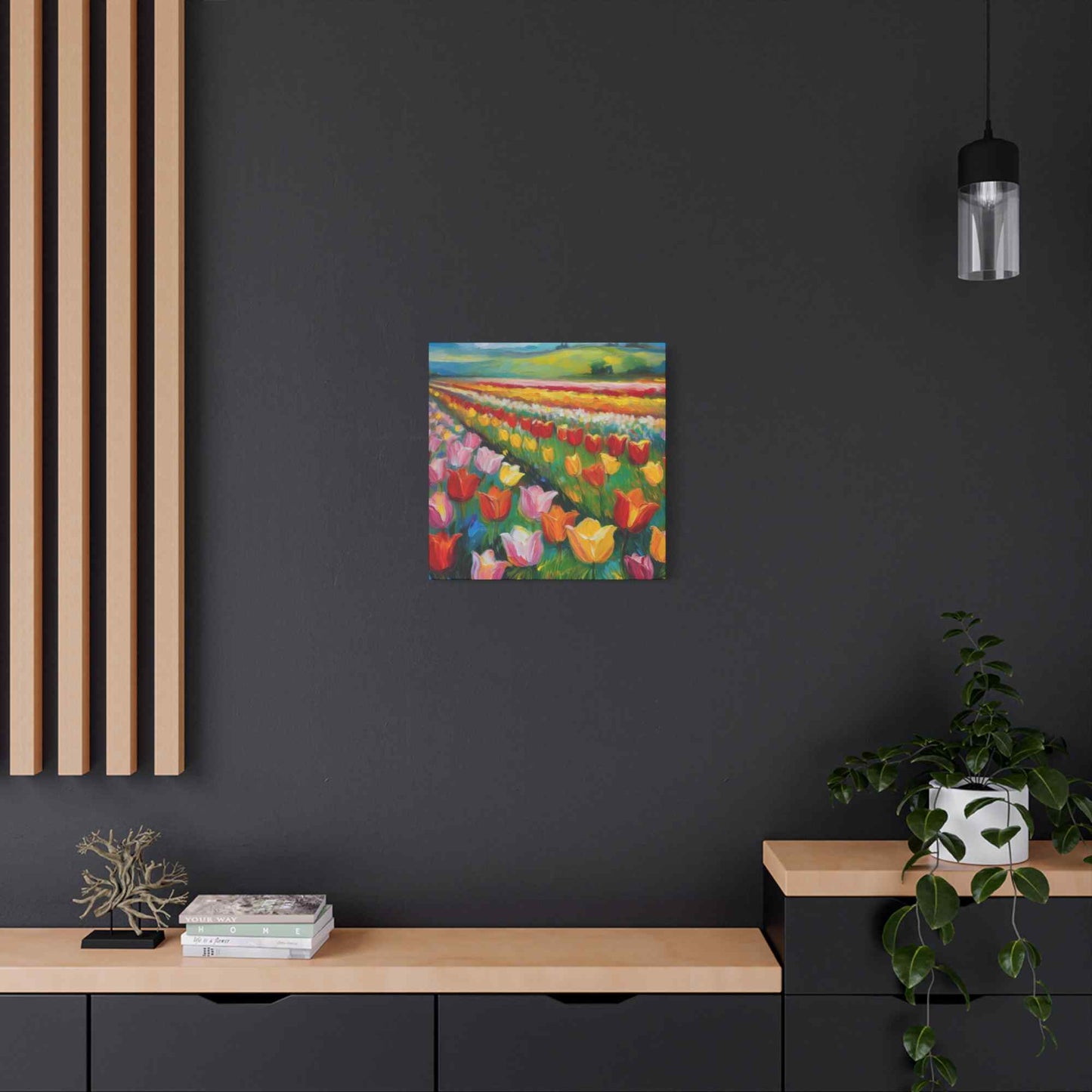 Tulips Fields Print Canvas, Floral Oil Paint Print 20x20, 24x24, 30x30, 32x32, 36x36 Art Design Pine-Wood Inner Frame MC-147