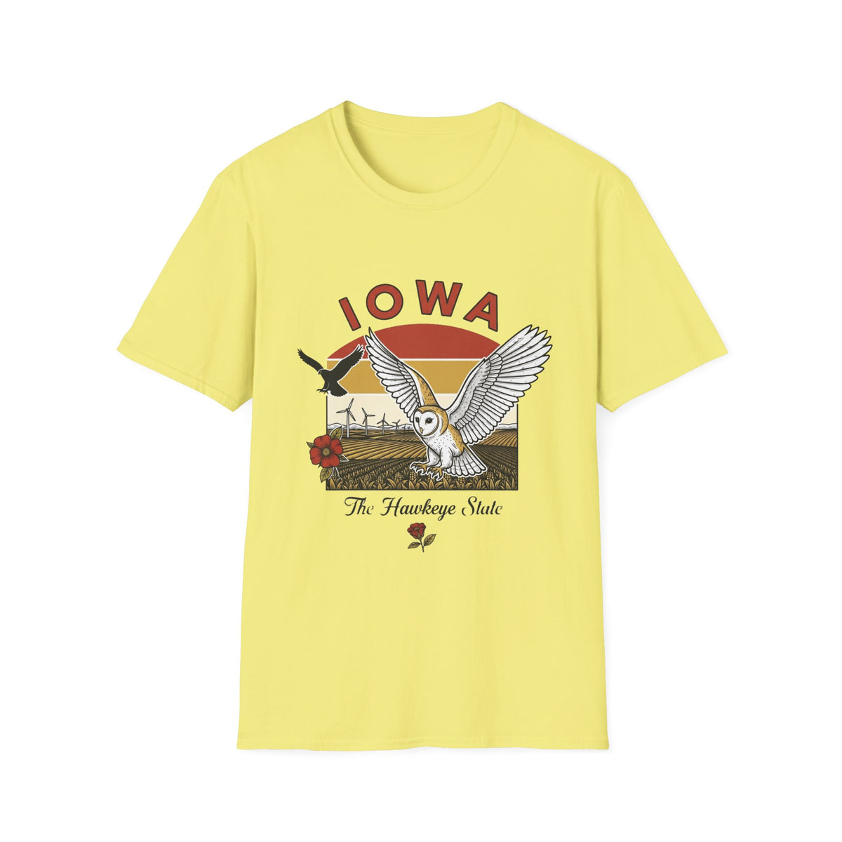 Iowa Barn Owl Tee — The Hawkeye State Vintage Sunset Tee Travel Tourist Graphic Design Unisex 100 Cotton Gildan T-Shirt