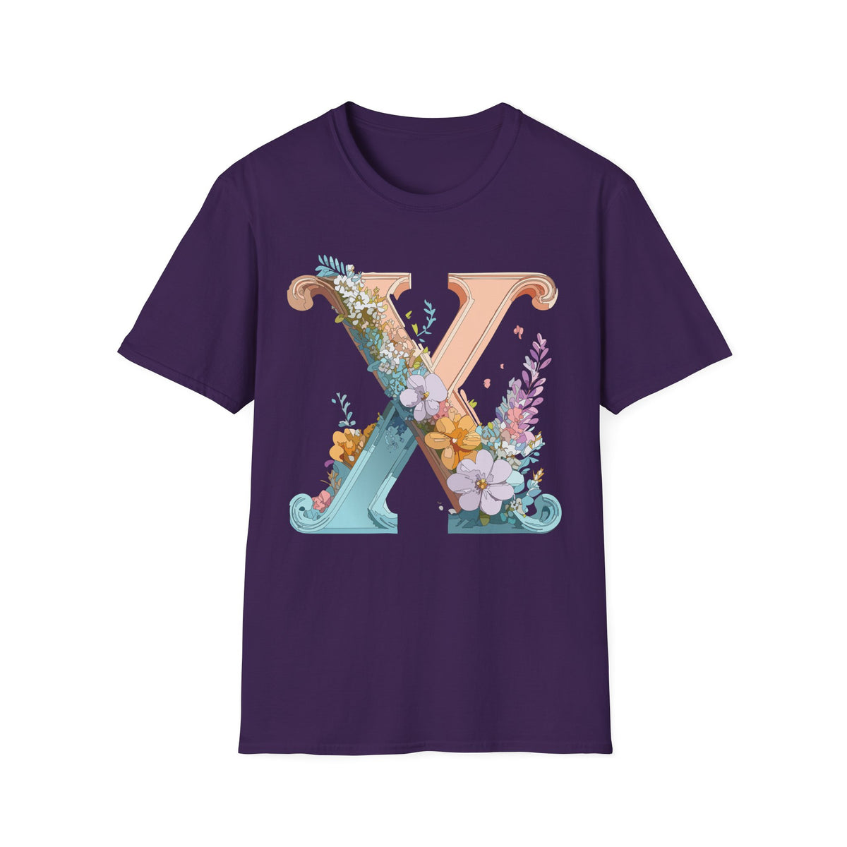 Floral Letter X T-Shirt | Monogram Initial Tee, Botanical Alphabet Shirt