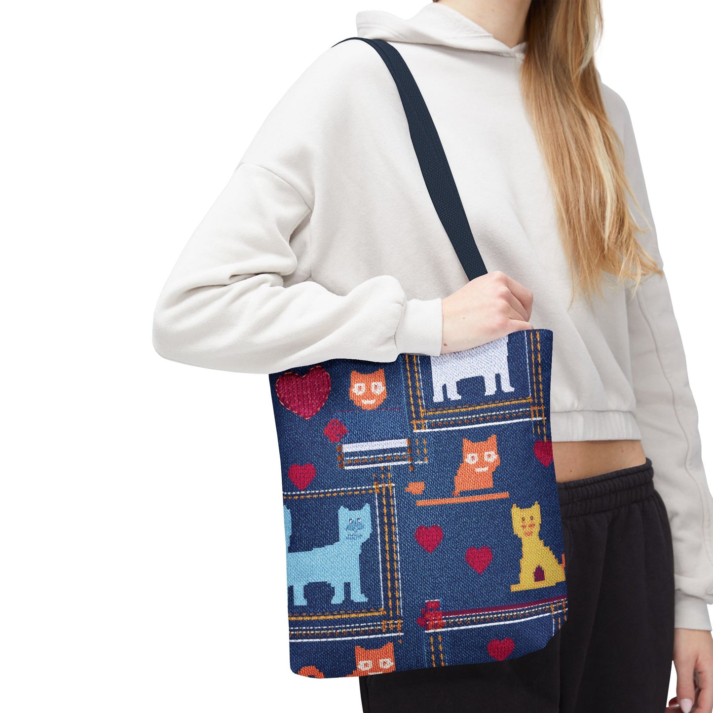 Love Day Graphic Design Denim Fabric Imitation Print Unisex Canvas Bag POLY 3 Sizes Tote Bag 201-10