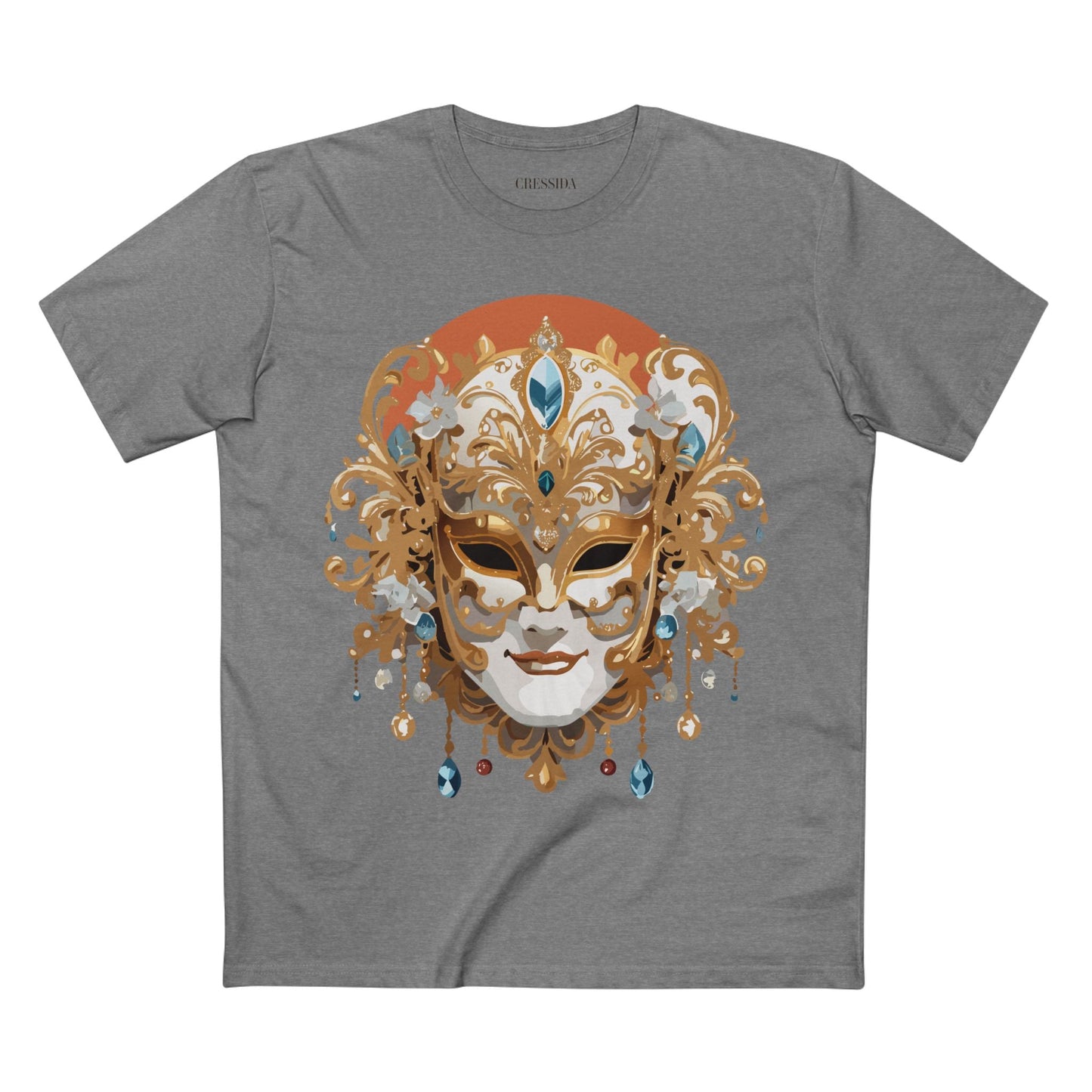 Carnival Mask Graphic T-Shirt Unisex 100 Cotton With Antique Gold Art Design Tee 2