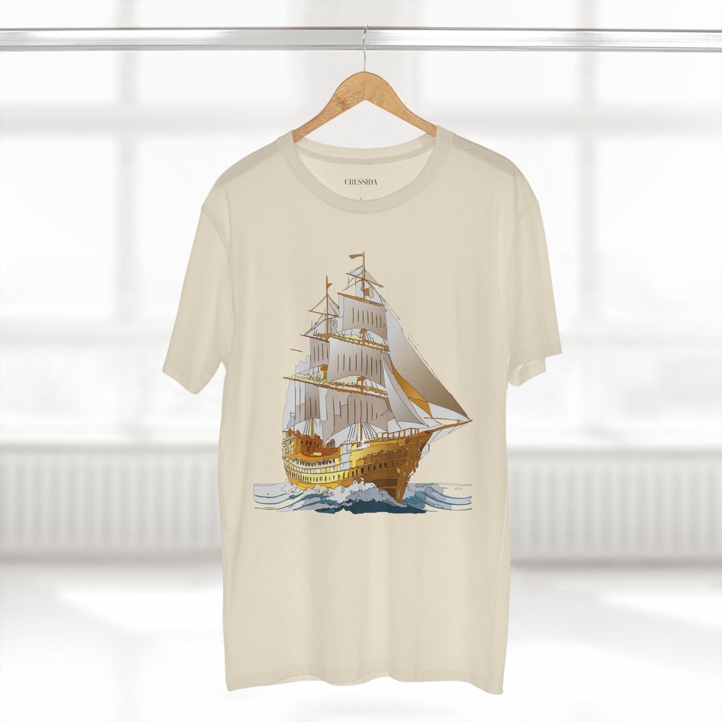 Ship Graphic Unisex 100 Cotton T-Shirt with Gold Frigate Art Design 22