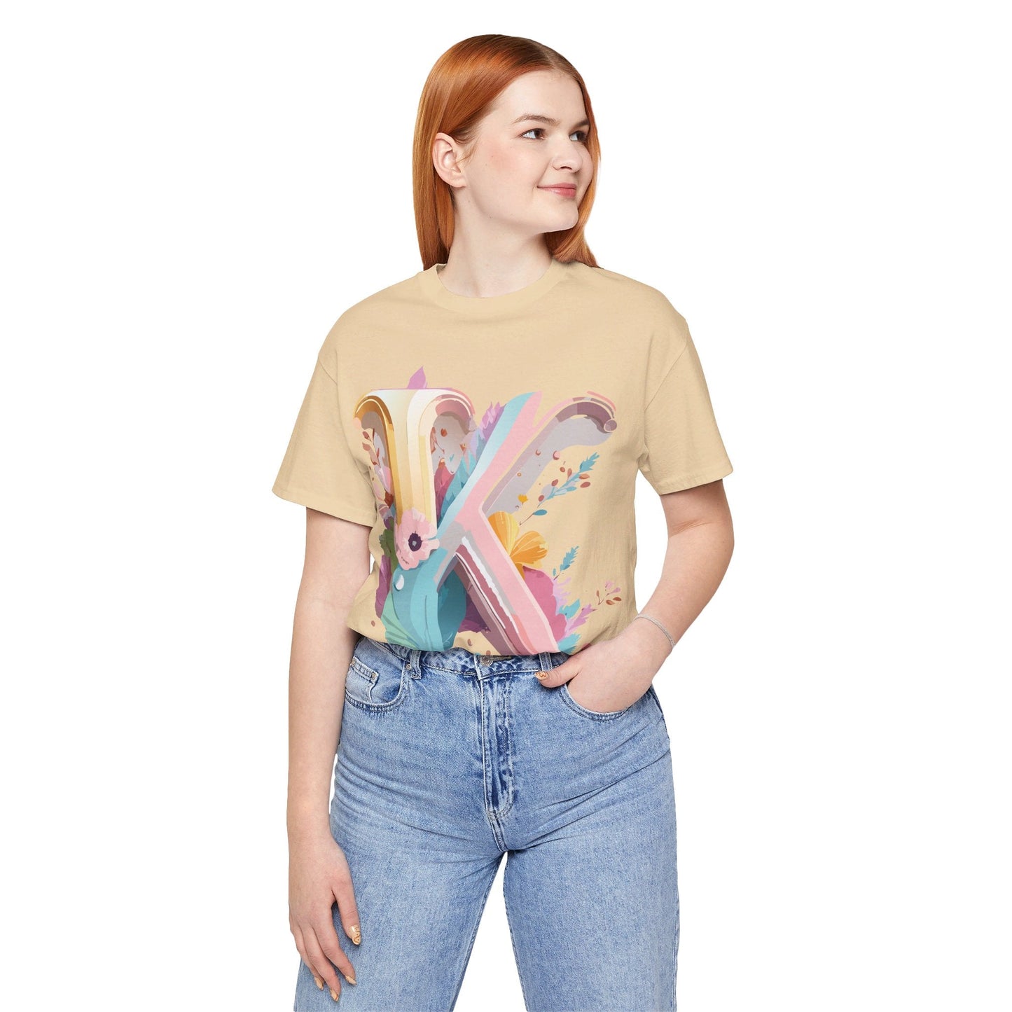 Letter K Graphic Tee Unisex Vintage Inspired Art Design Short Sleeve Shirt Adelpha