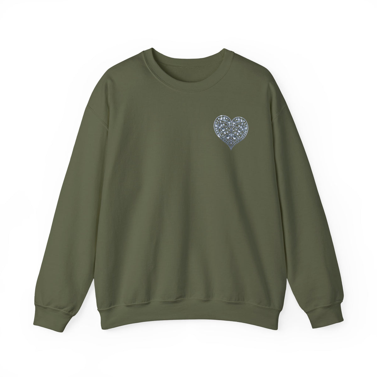 Small Crystal Heart Graphic Valentine's Day Sweatshirt Unisex 50/50 Cotton-Poly Sweatshirt w76