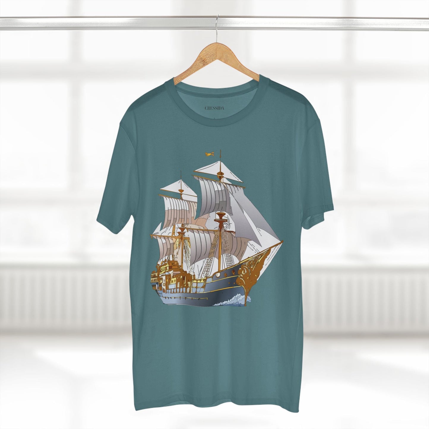 Ship Graphic Unisex 100 Cotton T-Shirt with Gold Frigate Art Design 13