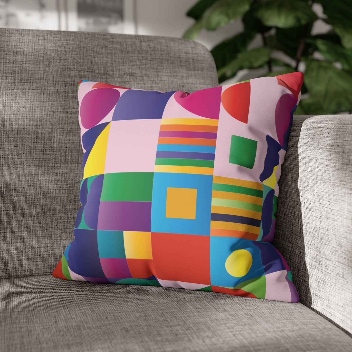 Faux Suede Pillowcase with Abstract print