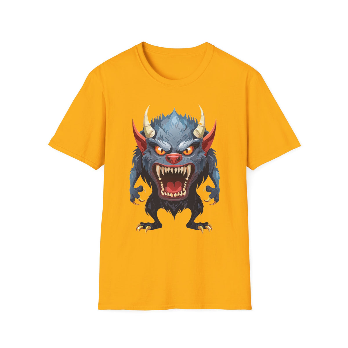 Werewolf Monster T-Shirt — Fierce Demon Face for Halloween Cartoon Graphic Tee Unisex 100 Cotton Gildan T-Shirt