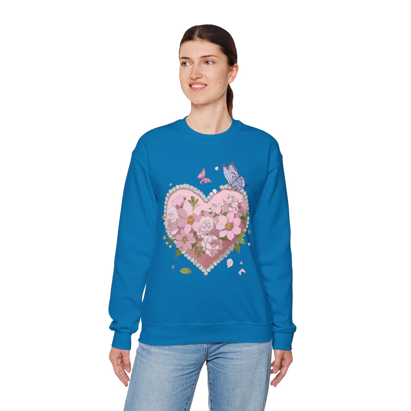 Floral Heart Sweatshirt for Unisex Valentines Day Crewneck Heart Floral Print Gift