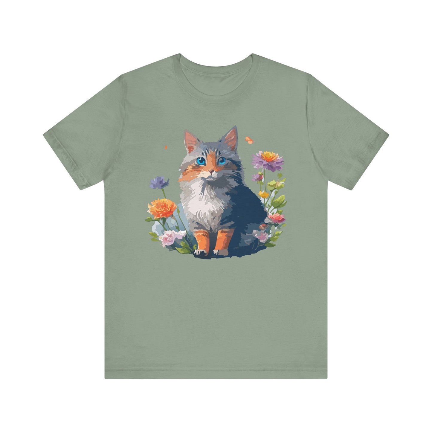 Floral Cat Tee, Animal Shirt, Cat Shirt, Floral Tee, Flower T-shirt, T-Shirt with Animal, Summer Top with Art Design