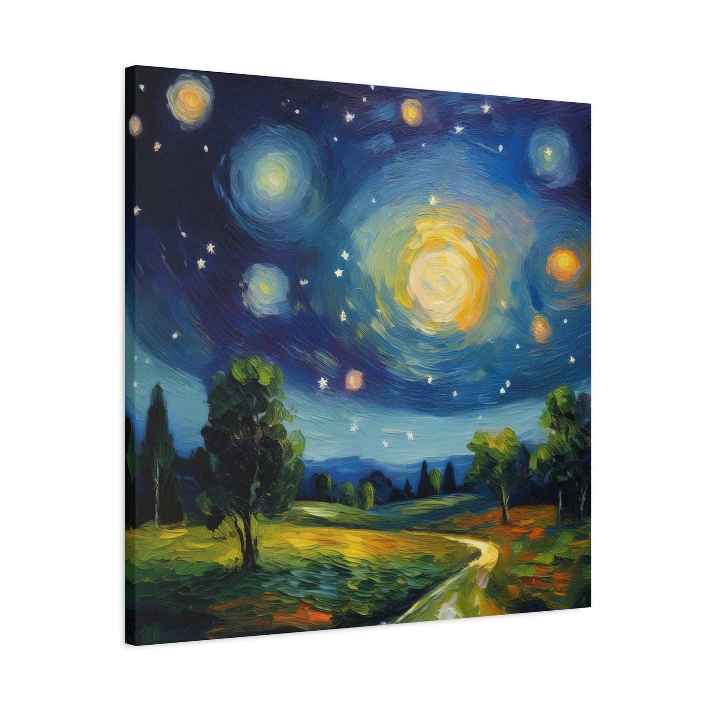 Starry Night Print Canvas, Oil Paint Print 20x20, 24x24, 30x30, 32x32, 36x36 Art Design Print Pine-Wood Inner Frame MC-40