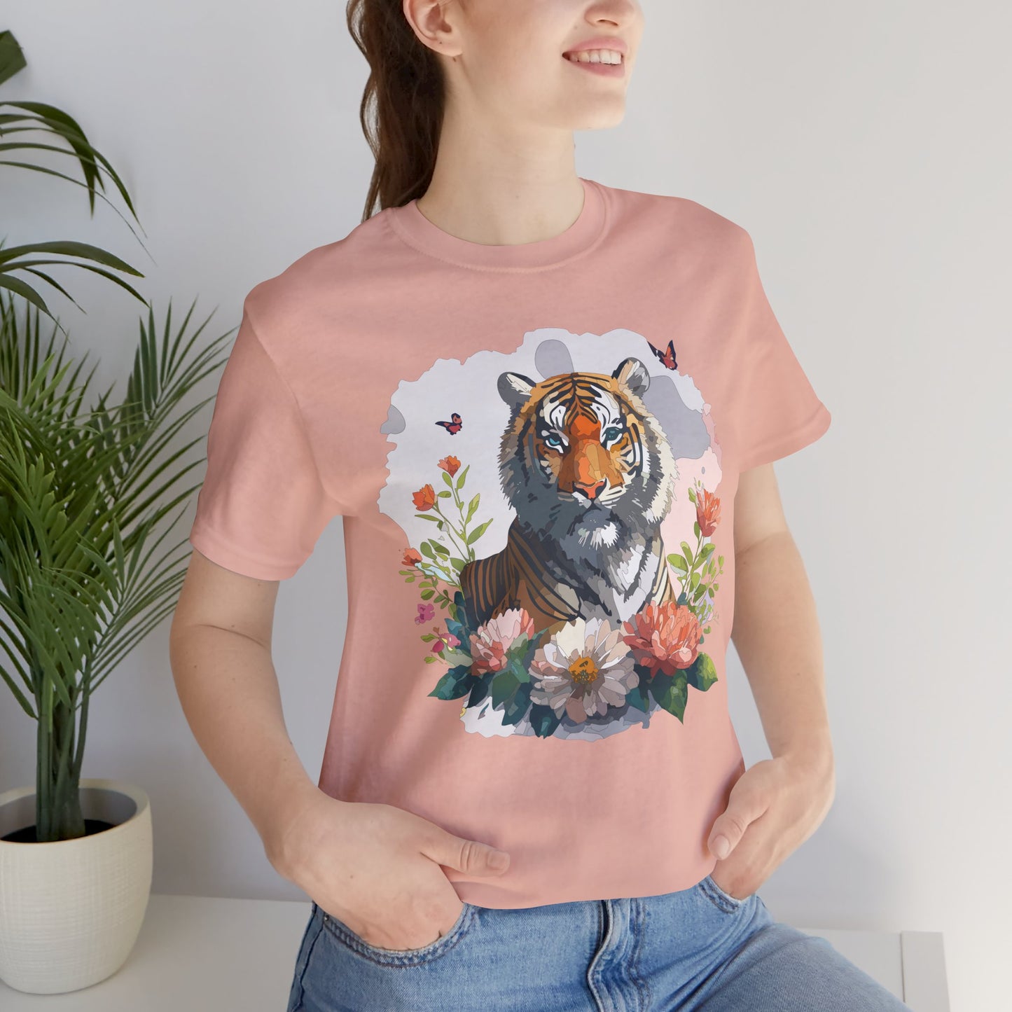 Floral Tiger Graphic Tee, Animal Shirt, Tiger Shirt, Flower Top, T-Shirt with Animal, Art Design