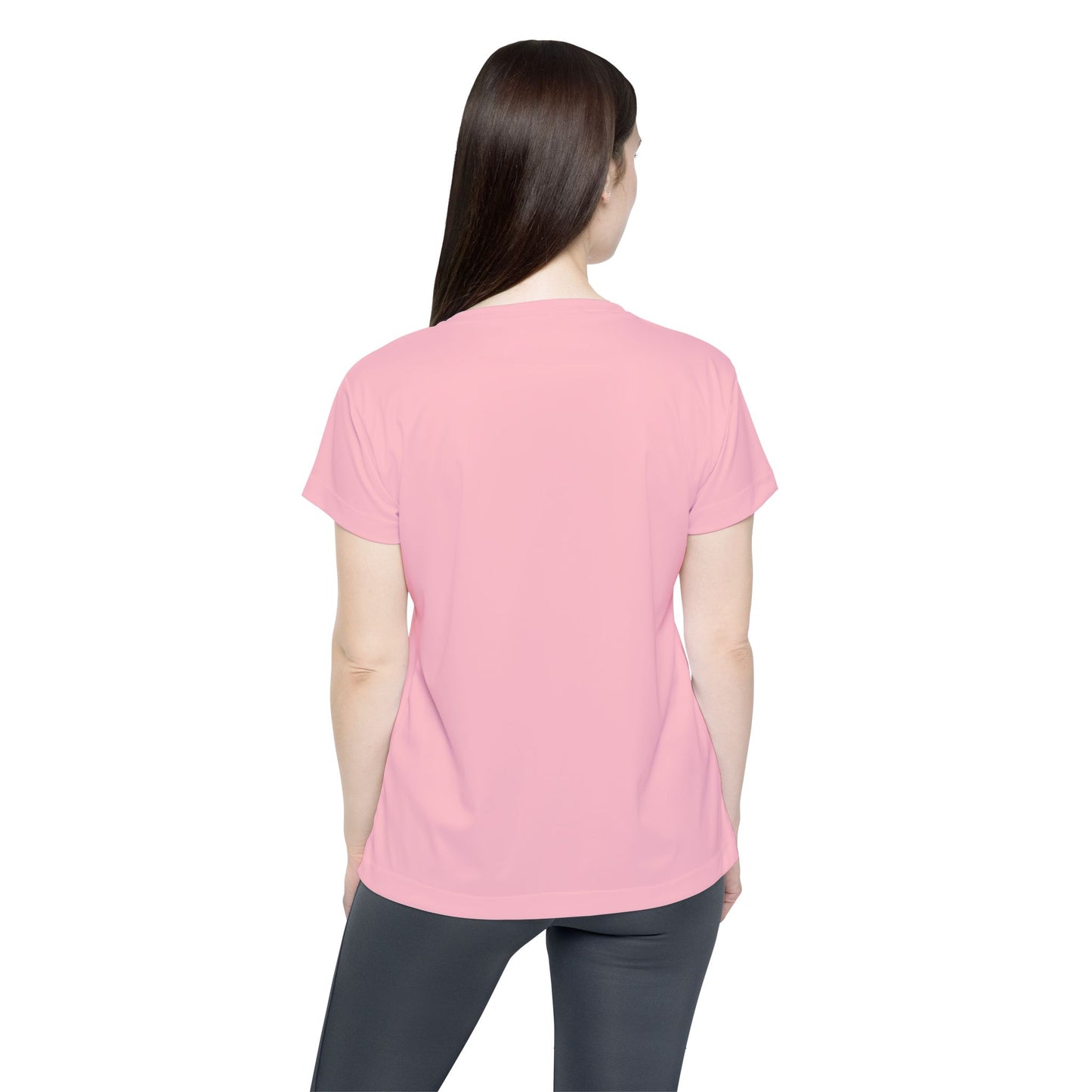 Pastel Pink Women's Sports Jersey Short Sleeves 100% Poly Solid Ligh Pink Color Print Athletic Tee
