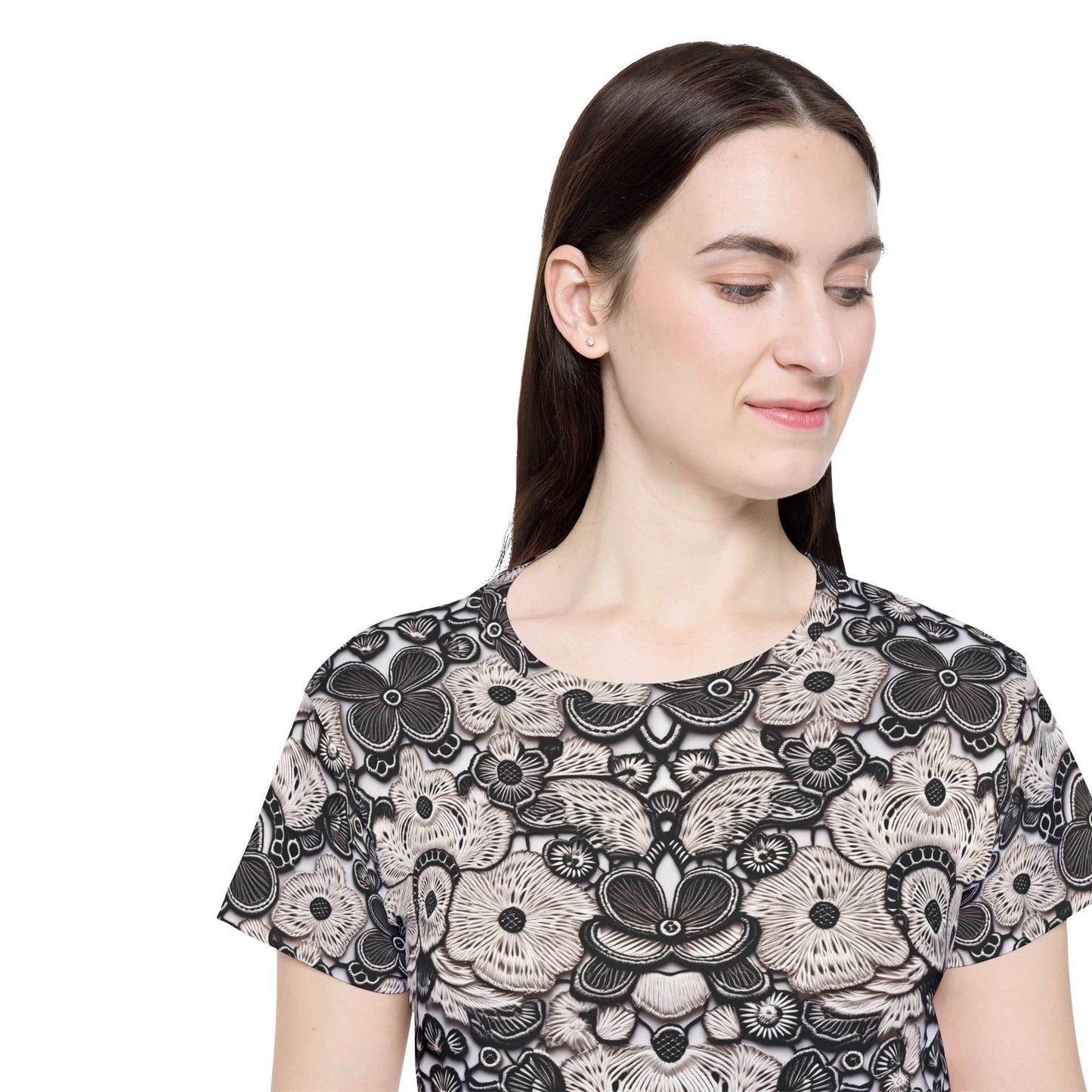 Women Poly T-Shirt with Lace Print 4