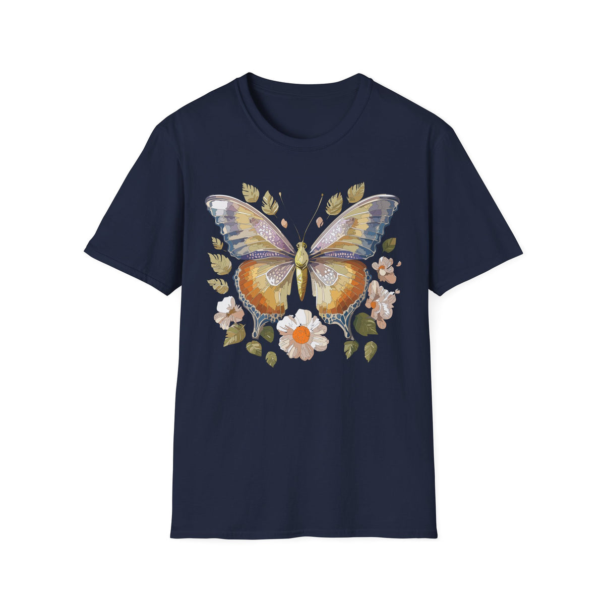 Butterfly Floral Tee — Watercolor Orange & Purple Butterfly Graphic Design Unisex 100 Cotton Gildan T-Shirt