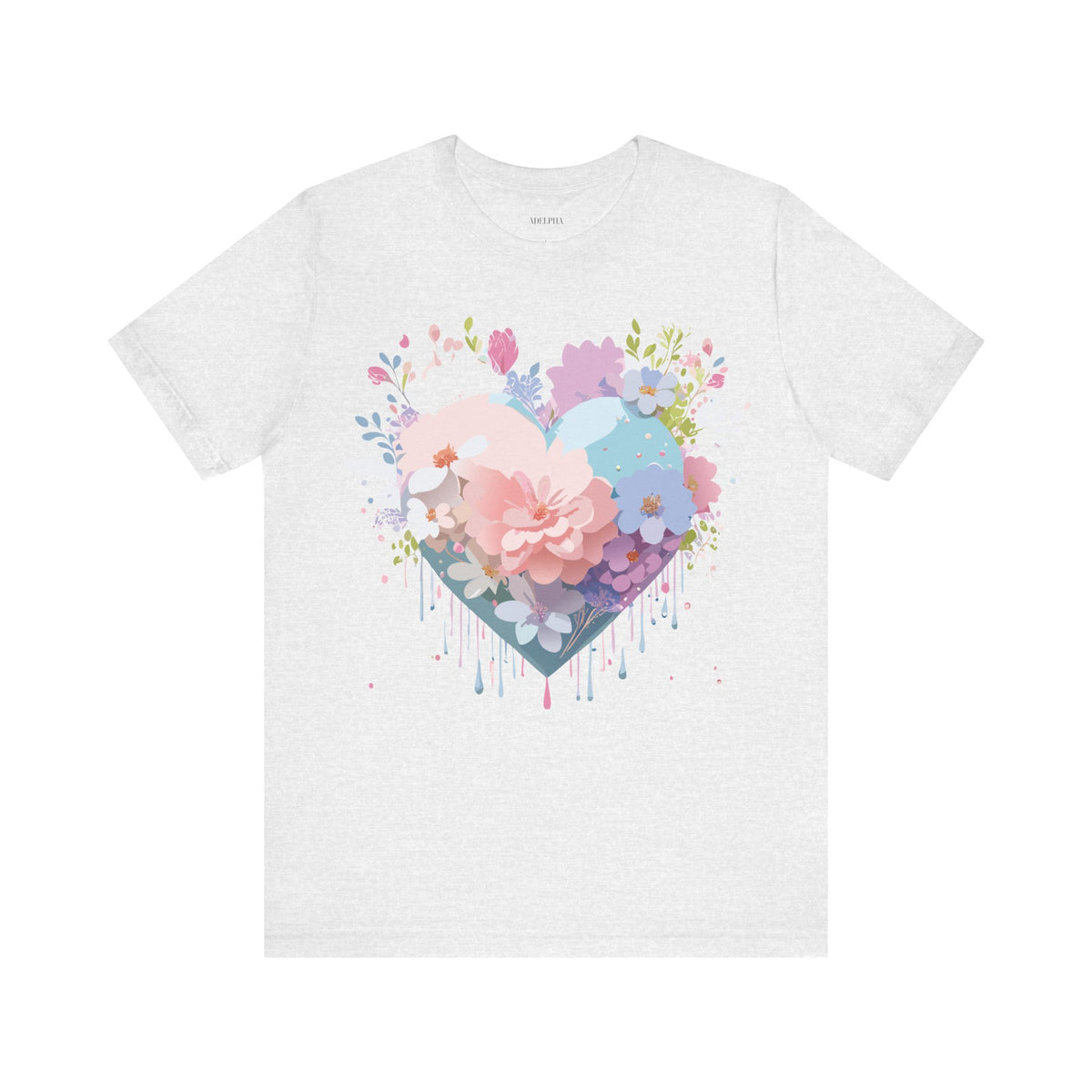 Valentine's Day Graphic Unisex Cotton Bella+Canvas Tee with Floral Art Design d137