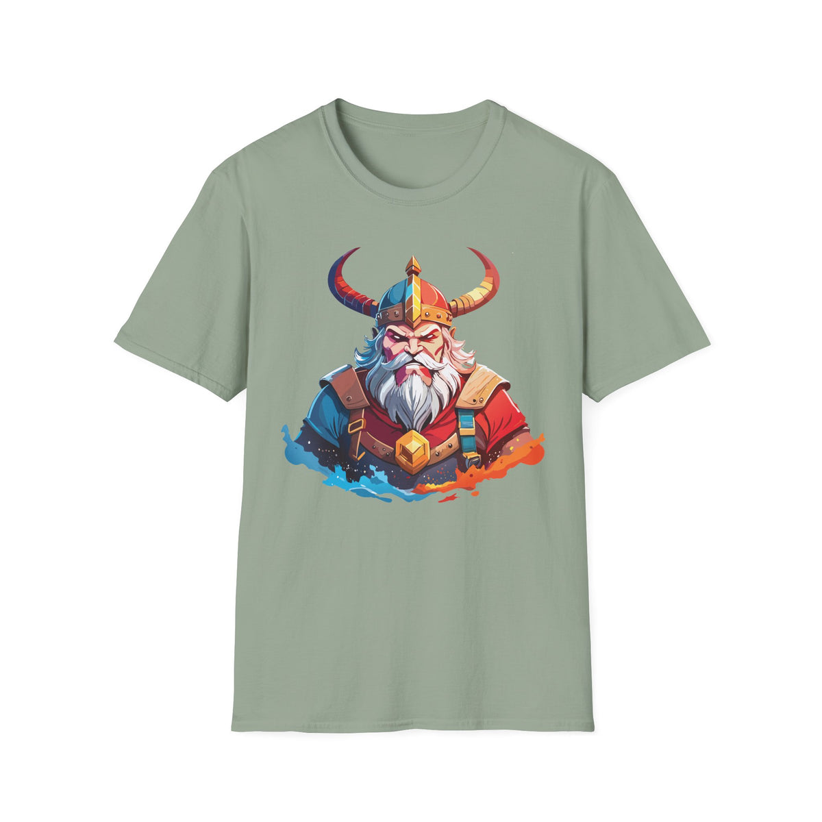 Viking Warrior Illustration T-Shirt | Horned Helmet Norse Art