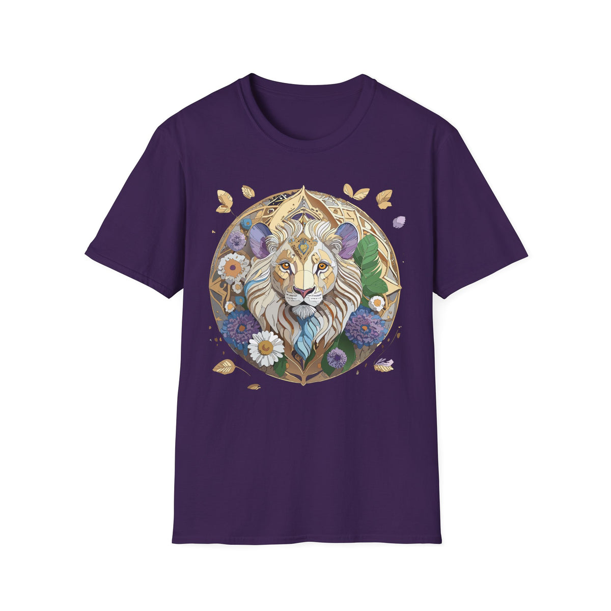 Floral Lion Illustration T-Shirt | Boho Mandala Lion Tee