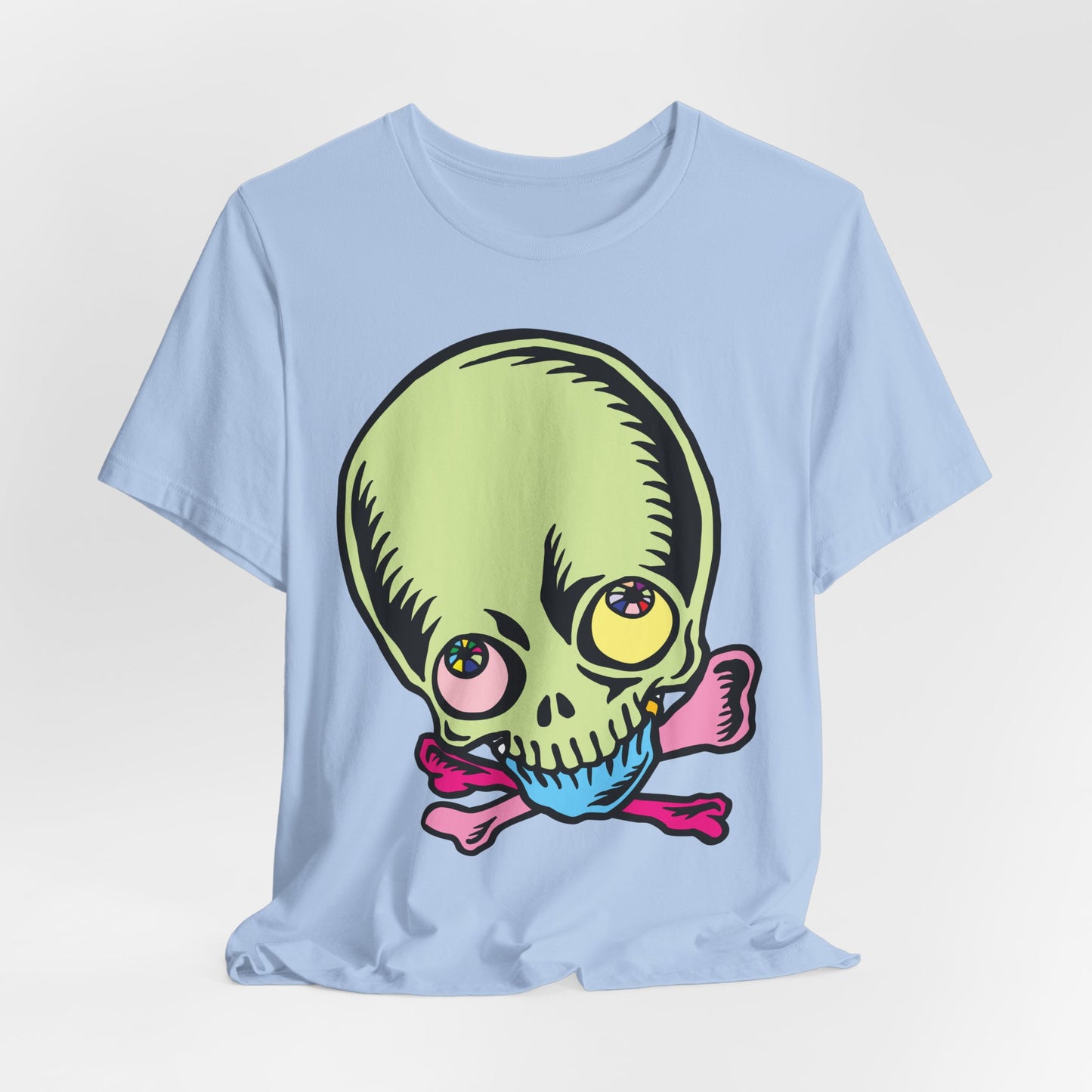 Lt Green Skull Graphic Design Tee, Skull Shirt, Vintage Tees, Art Design T-Shirt, Vintage Graphic Tee, Art Shirts with Skulls