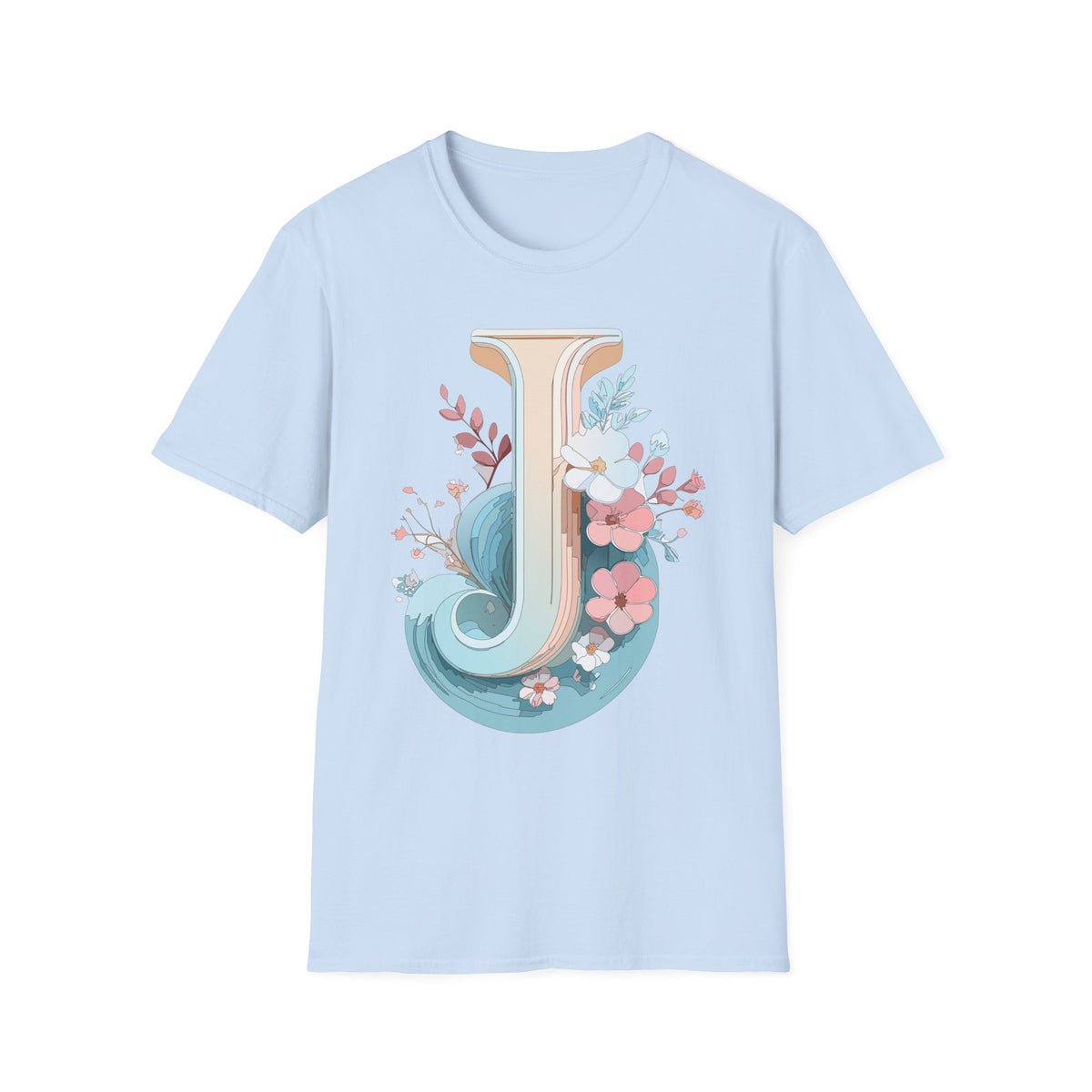 Floral Monogram J Letter T-Shirt | Vintage Botanical Initial