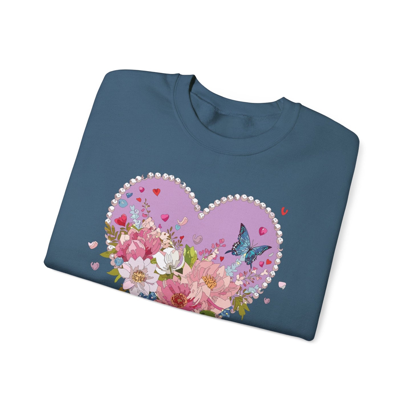 Floral Heart Sweatshirt Unisex Crewneck Valentines Day Heavy Blend Gildan 18000 Cozy Warm