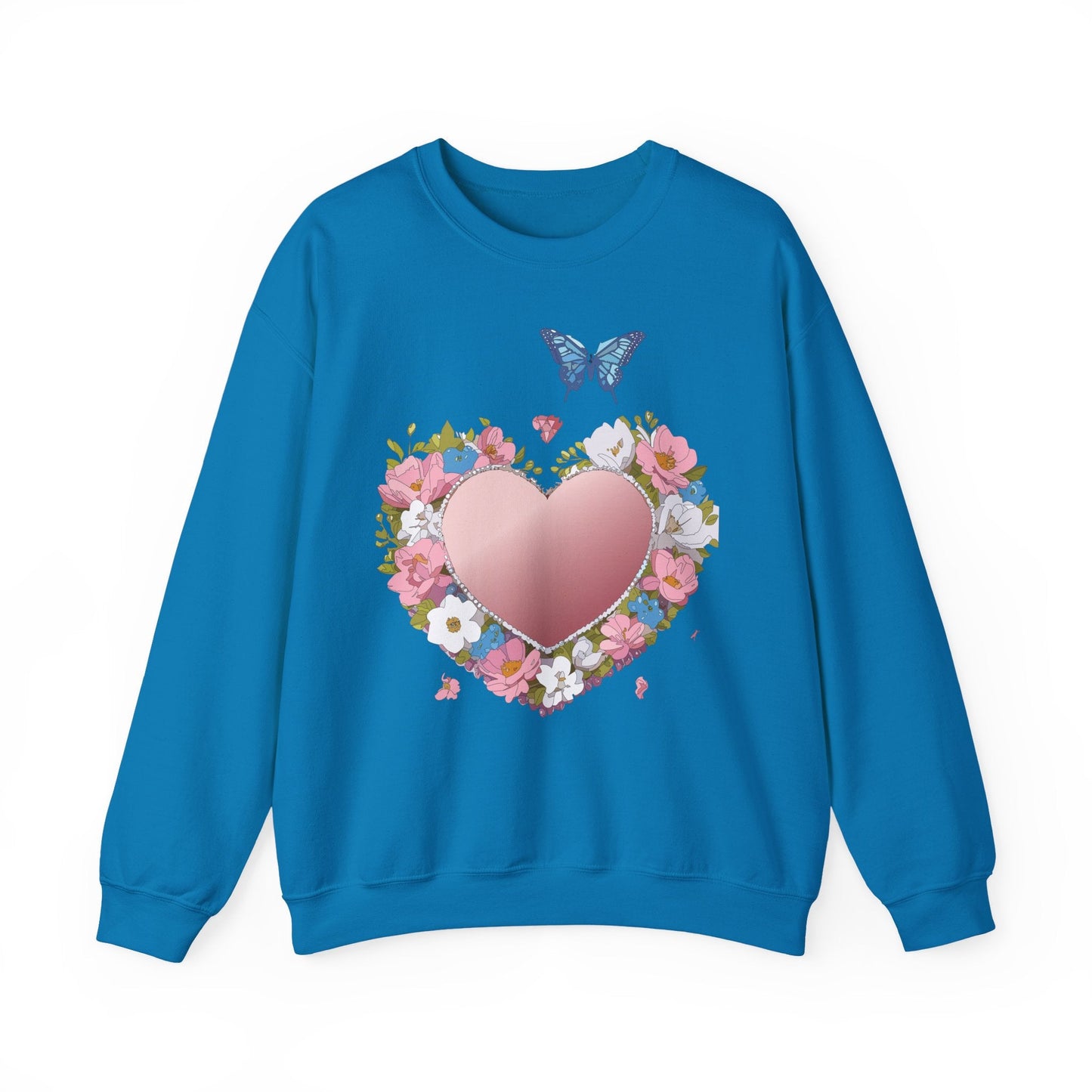 Unisex Floral Heart Sweatshirt Valentines Day Love Crewneck Gildan 18000 50/50 Cotton Polyester