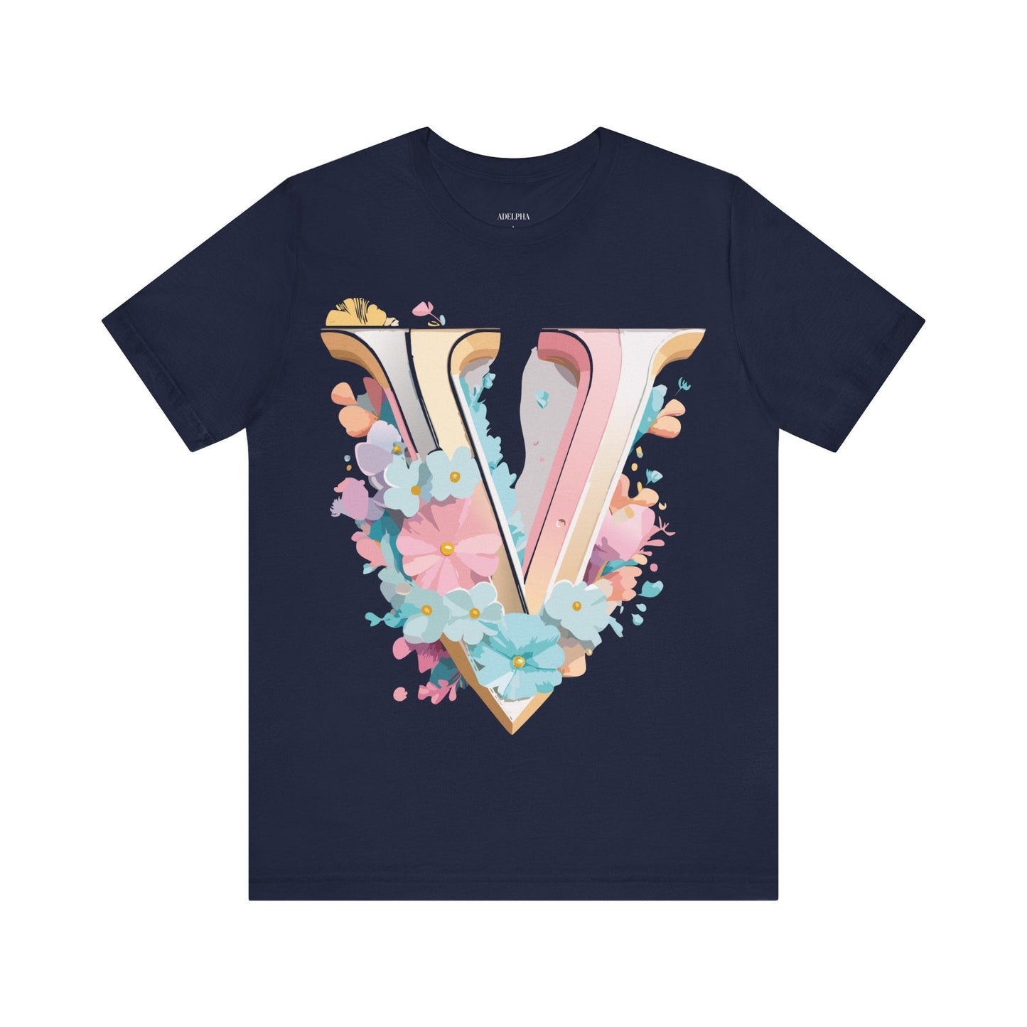 Letter V Shirt Graphic Tee Unisex Jersey Short Sleeve Vintage Inspired Adelpha Art Design
