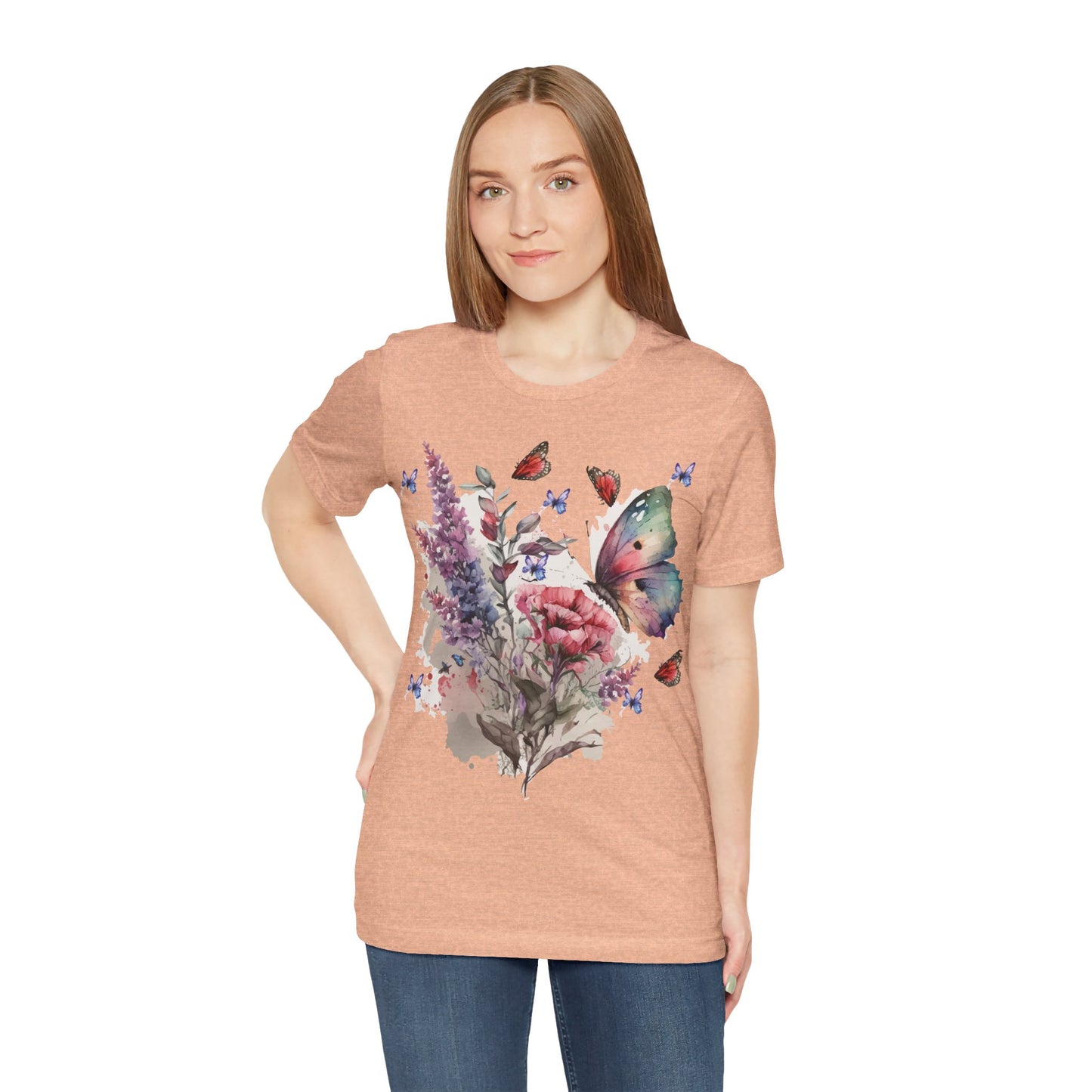 Cotton Tee Shirt with Butterfly Prints